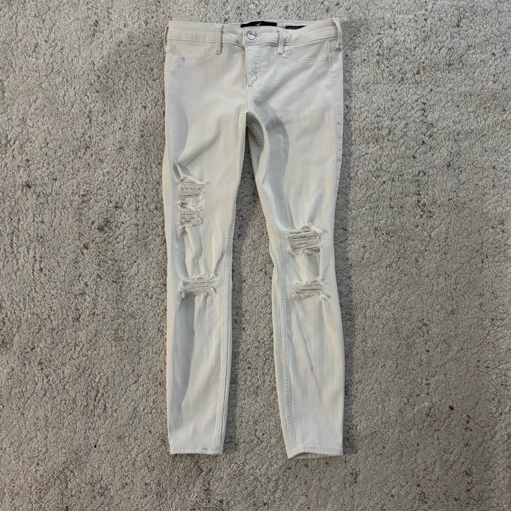 Hollister White Distressed Skinny Low Rise Jeans W27 L28